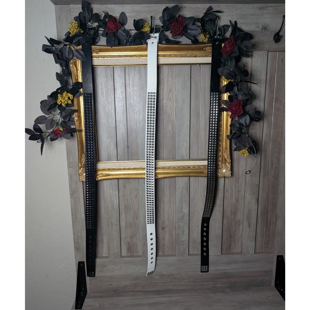 Bundle (3) size XL Black White Studded Adjustable Punk Biker Belt with Buckle - Picture 1 of 1